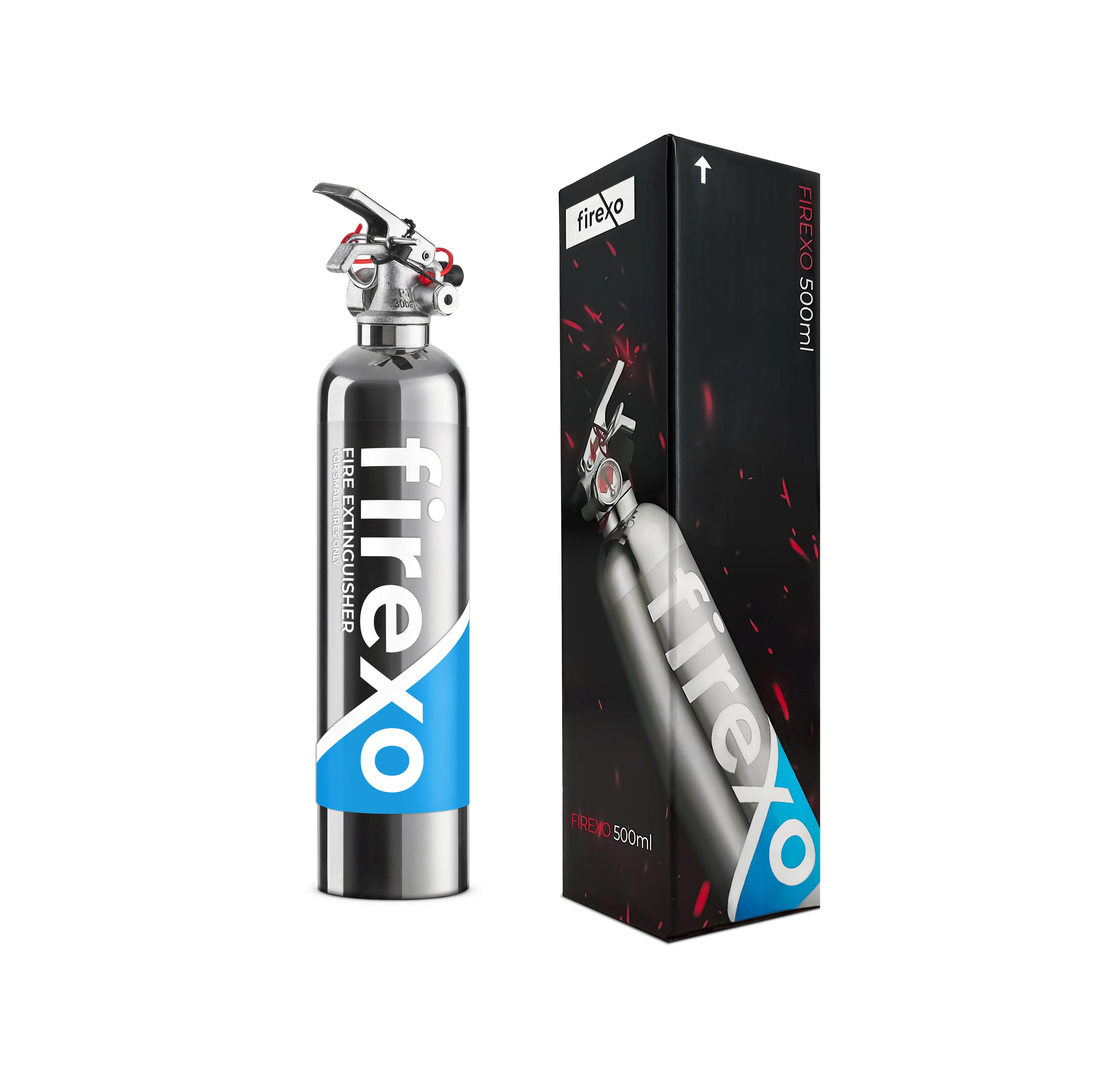 Firexo 500ml Small Fire Extinguisher in Stainless Steel
