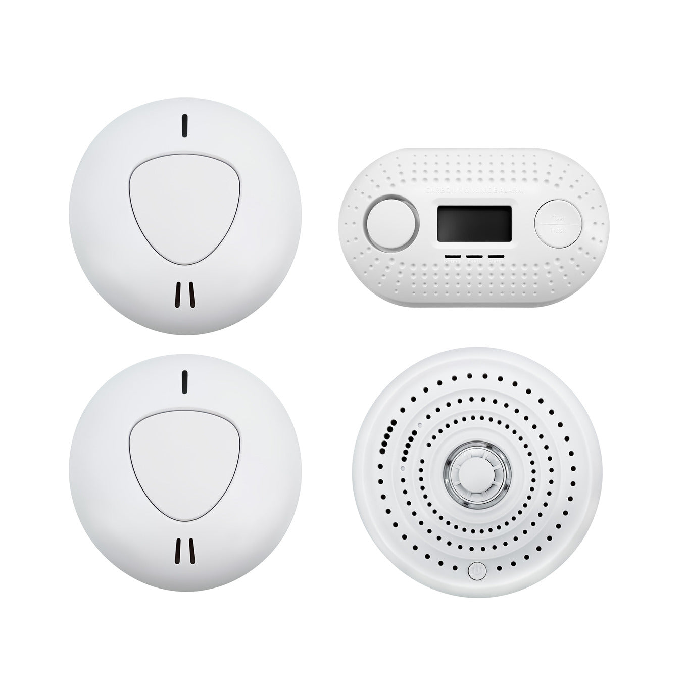Firexo 4 Unit Interlinked Optical Smoke Alarm, Heat Alarm, and Carbon Monoxide Alarm Multipack with 10 Year Tamper Proof Battery, White. 2x Smoke Alarm, 1x Heat Alarm, 1x Carbon Monoxide alarm