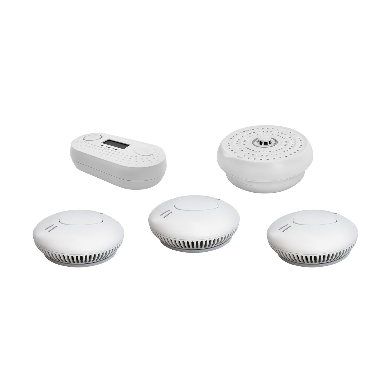 Firexo 5 Unit Interlinked Optical Smoke Alarm, Heat Alarm, and Carbon Monoxide Alarm Multipack with 10 Year Tamper Proof Battery, White. 3x Smoke Alarm, 1x Heat Alarm, 1x Carbon Monoxide alarm