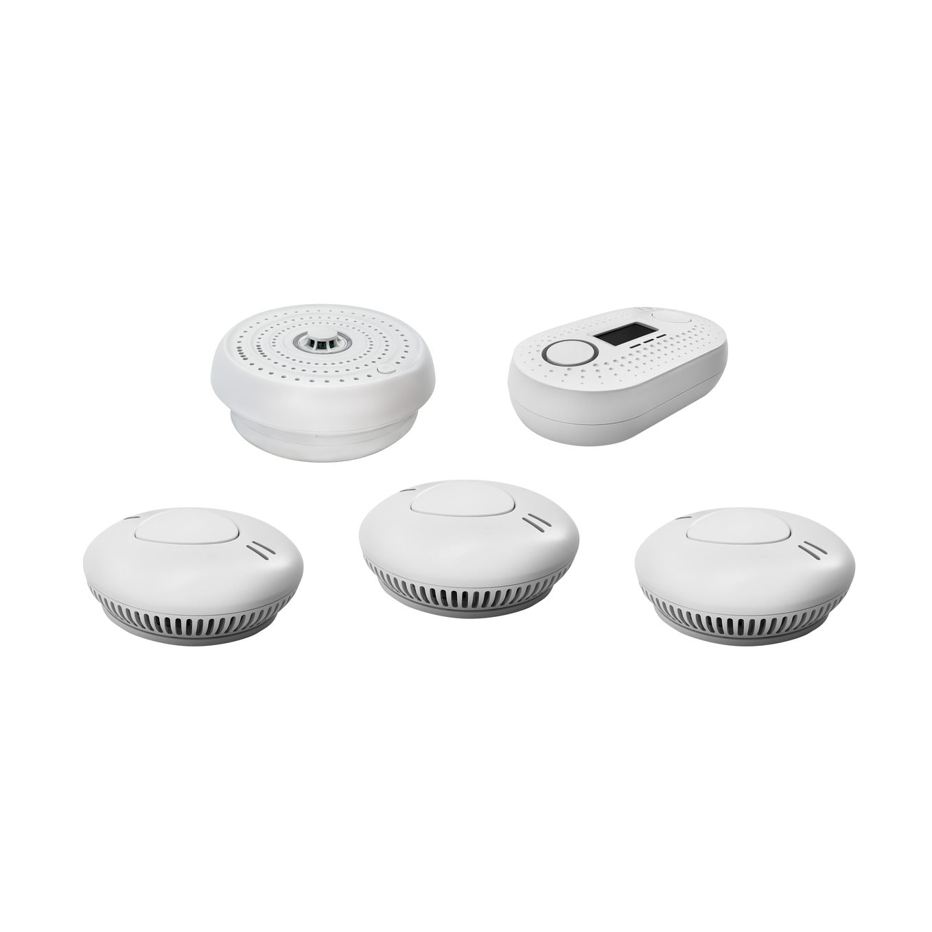 Firexo 5 Unit Interlinked Optical Smoke Alarm, Heat Alarm, and Carbon Monoxide Alarm Multipack with 10 Year Tamper Proof Battery, White. 3x Smoke Alarm, 1x Heat Alarm, 1x Carbon Monoxide alarm