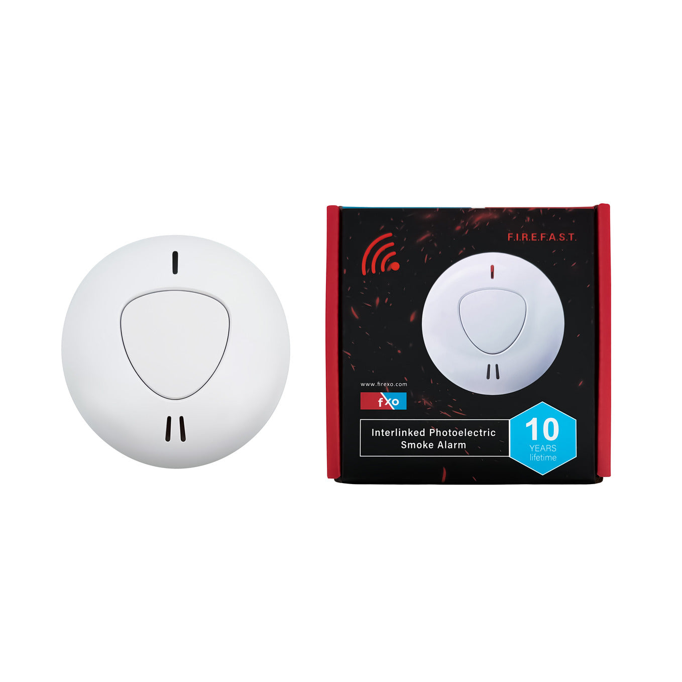 Firexo Interlinked Optical Smoke Alarm with 10 Year Tamper Proof Battery, can be interlinked with Firexo Carbon Monoxide Alarm and Firexo Heat Alarm (sold separately), White