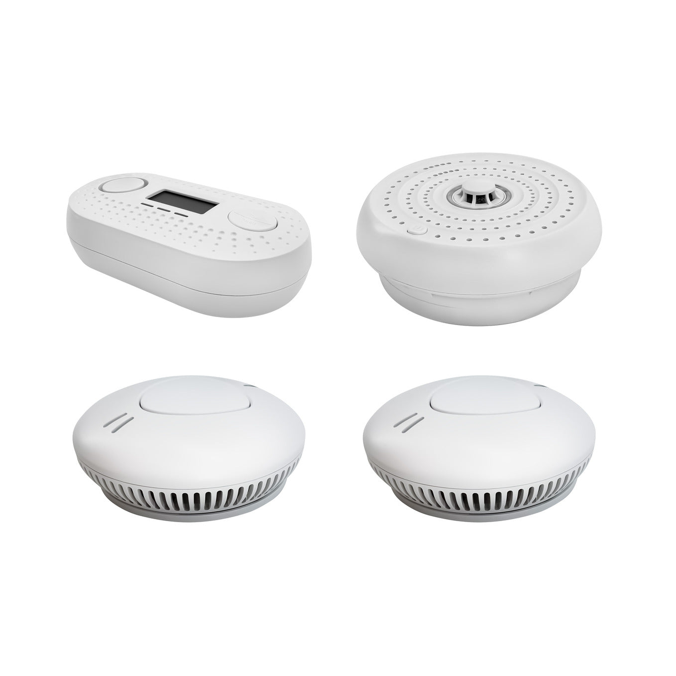 Firexo 4 Unit Interlinked Optical Smoke Alarm, Heat Alarm, and Carbon Monoxide Alarm Multipack with 10 Year Tamper Proof Battery, White. 2x Smoke Alarm, 1x Heat Alarm, 1x Carbon Monoxide alarm