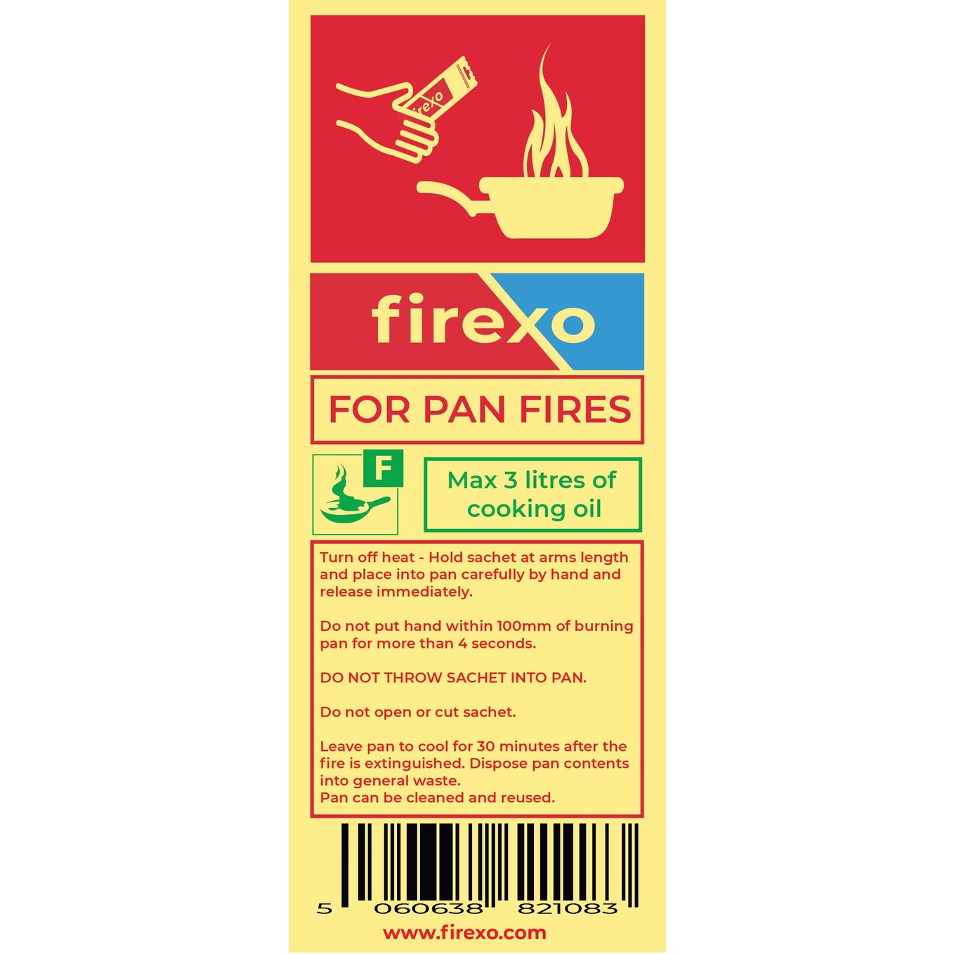 Firexo Pan Fire Extinguisher Photo Luminescent Sachet Sign