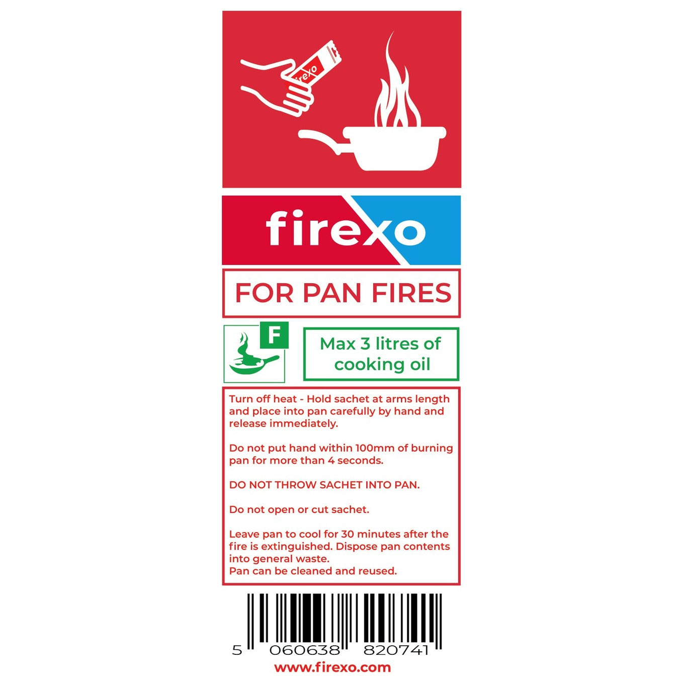 Firexo Bright White Safety Sign for Pan Fire Extinguishing Sachet